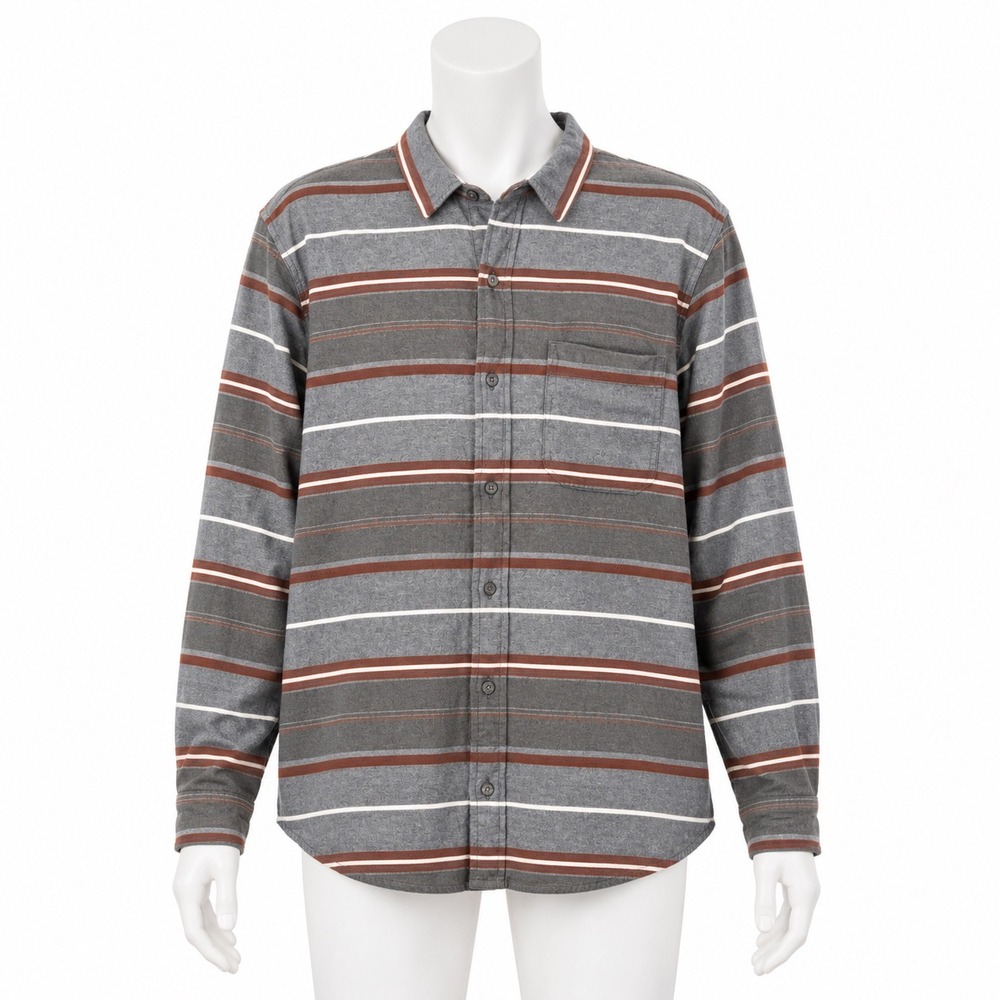 Carbon 2 Cobalt Shirt Mens Large‎ L Gray Brown Striped Lined Flannel Button Down